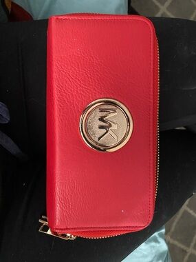 Michael Kors Red Zip-Around Wallet with Gold Logo